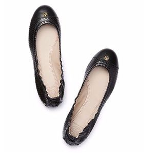 Tory Burch York Black Snake Ballet Flat, Size 8